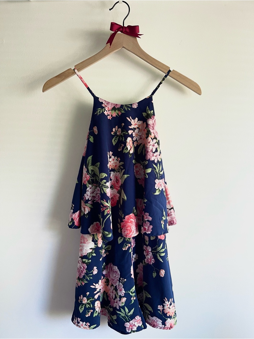 Lulus Floral Chiffon Tiered Romper Adjustable Spaghetti Strap Zip Back Size S